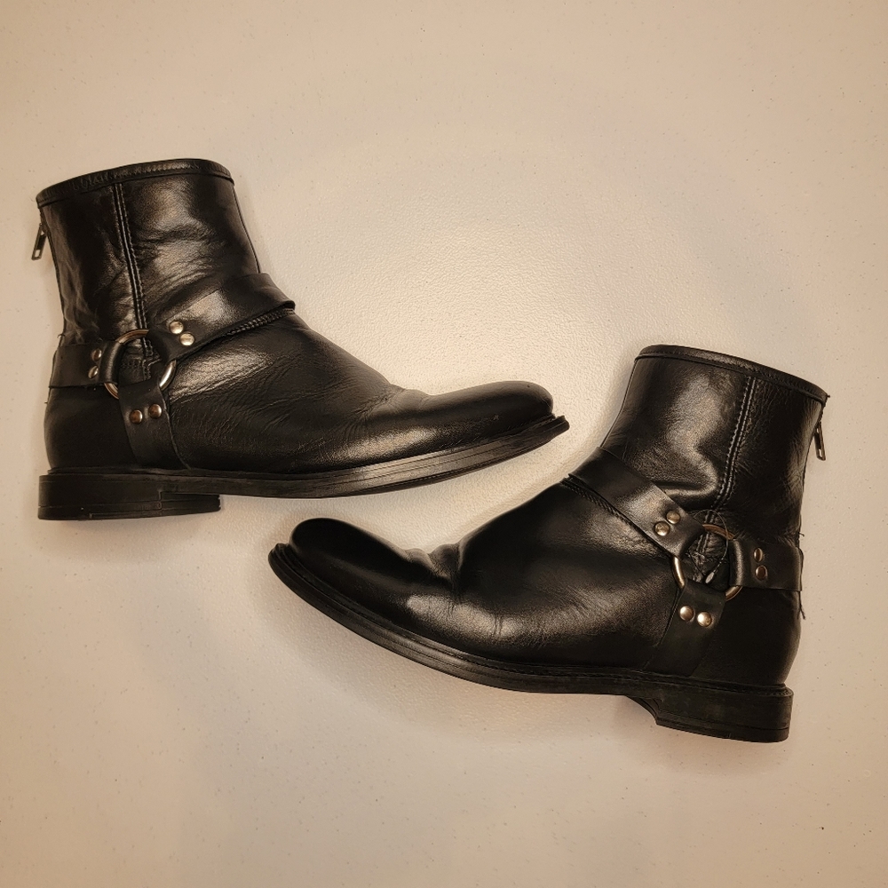 Avellini Moto Harness Short leather boot, black, zipper closure, size 8.5 (39)